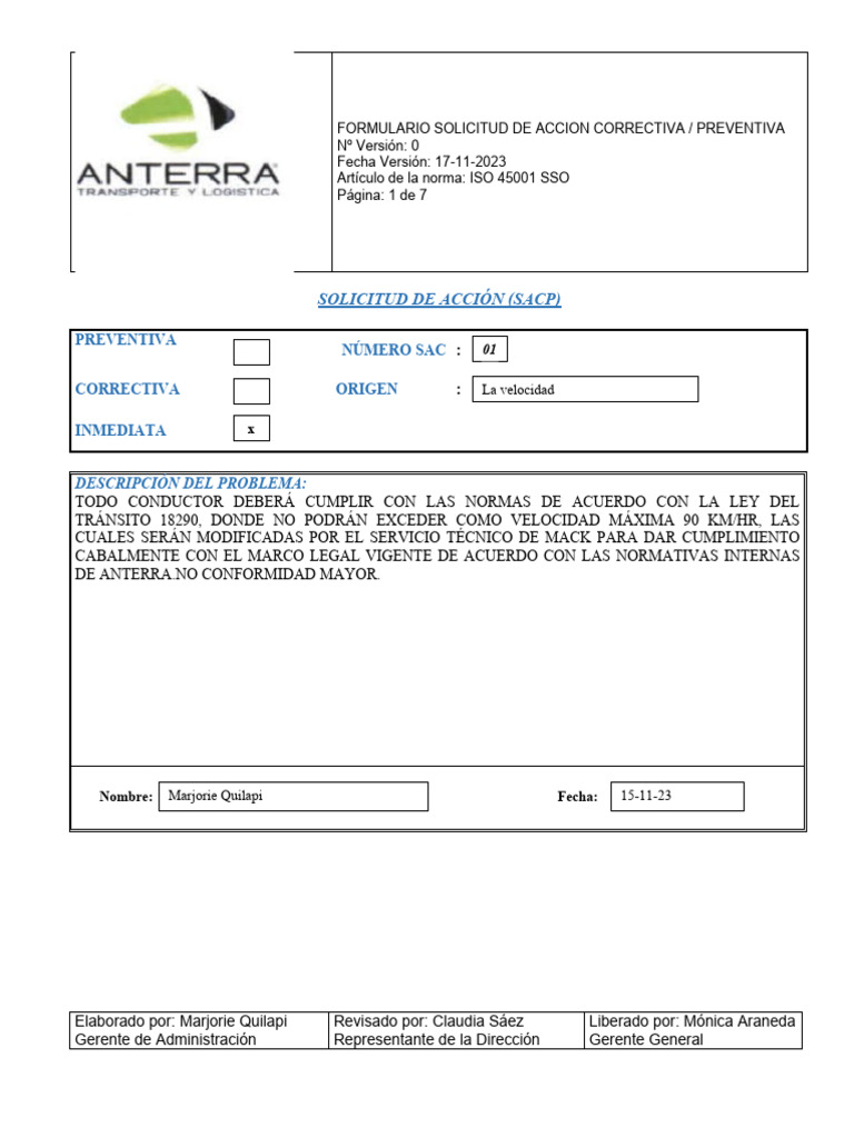 Sacp Formato (10) Desconformidad Mayor Terminado | PDF | Camión ...