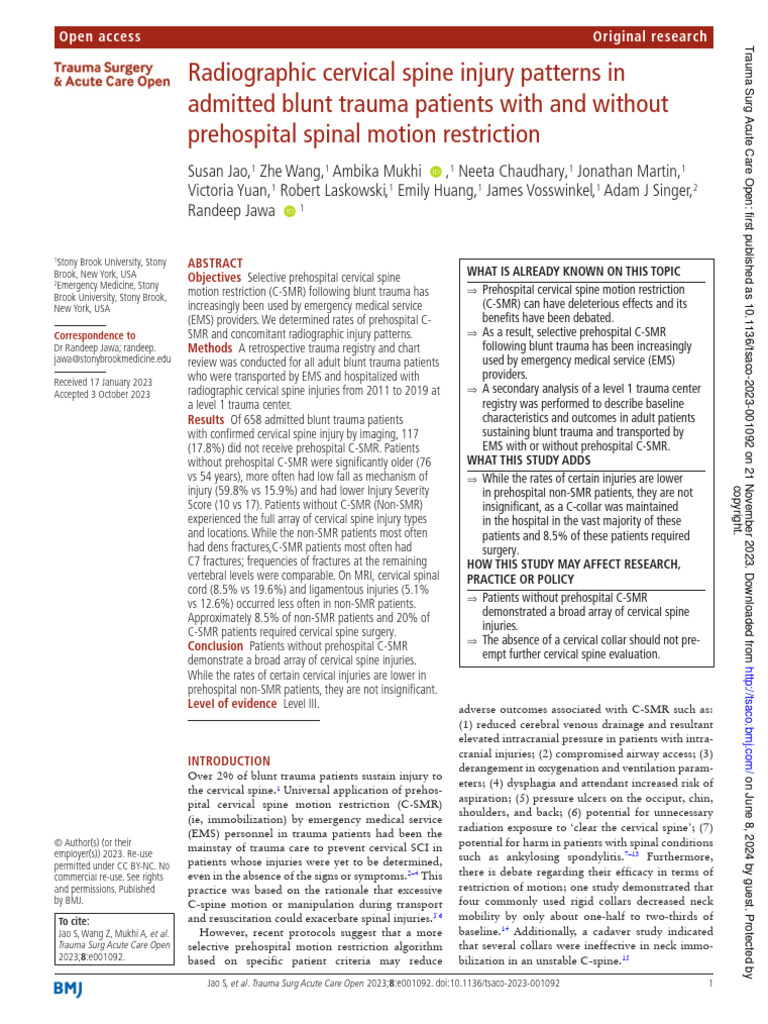 Radiographic Cervical Spine Injury Patterns in | PDF | Vertebra ...