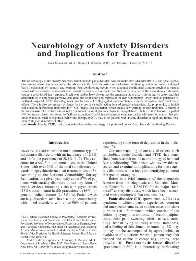 Neurobiology and Treatment of Anxiety Disorders | PDF | Classical ...