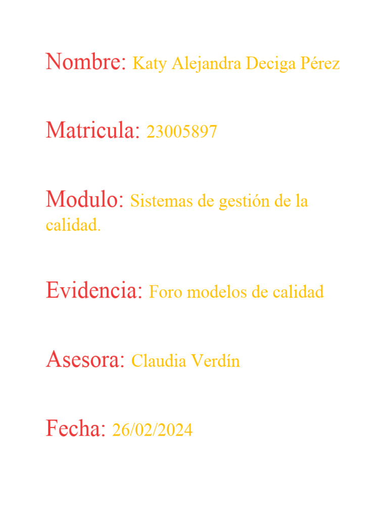Deciga - Katy - Modelos de Calidad | PDF | Calidad (comercial) | Business