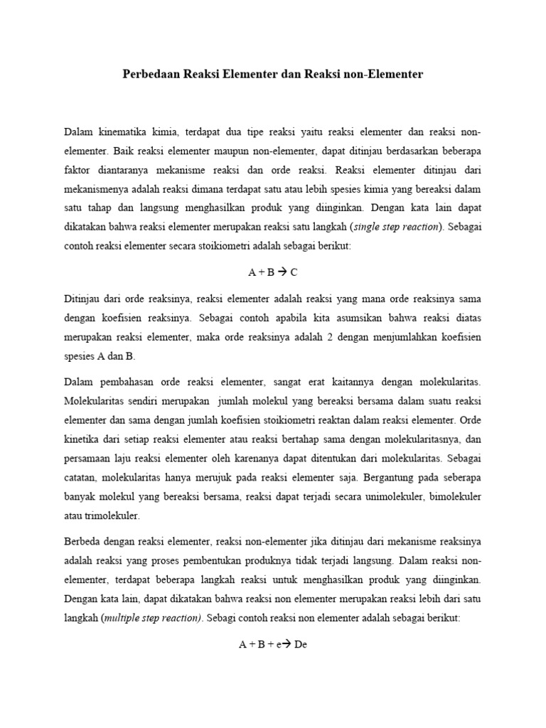 Perbedaan Reaksi Elementer dan Non-Elementer | PDF | Sains & Matematika
