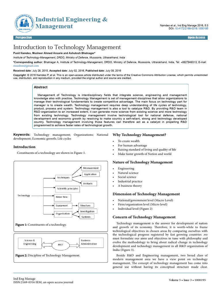 Introduction To Technology Management | PDF | Innovation | Science