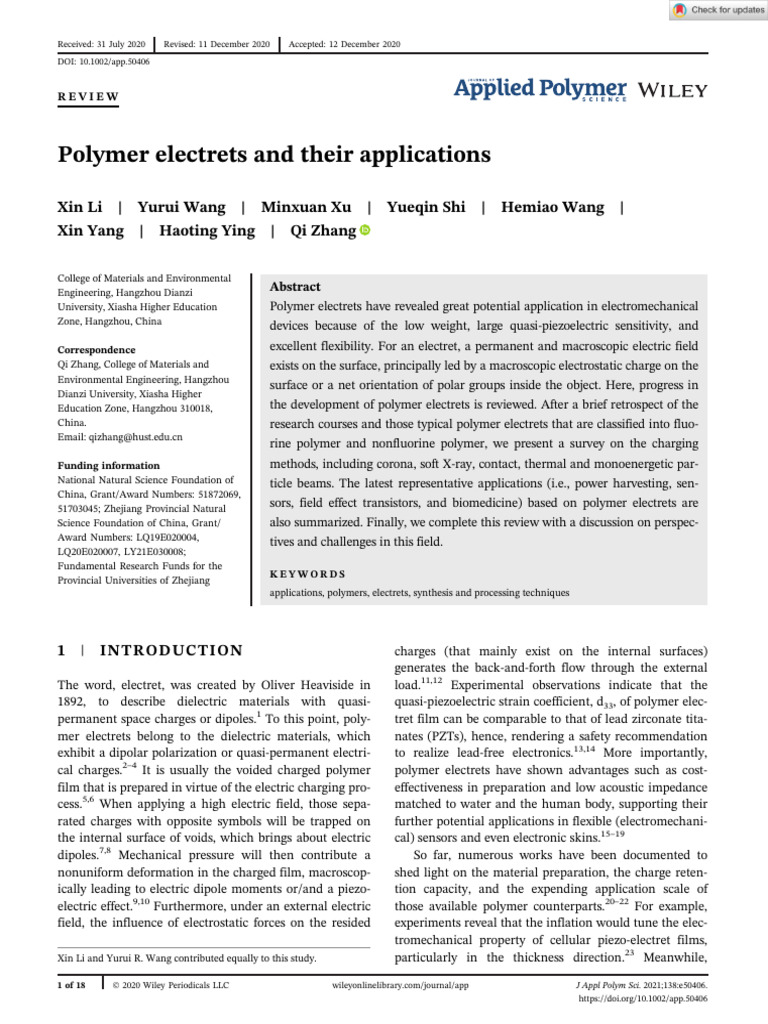 Polymer Electrets: Applications & Advances | PDF | Materials Science ...