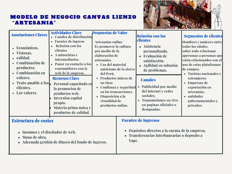 Modelo de Negocio Canvas para Artesanías | PDF | Business | Negocios ...