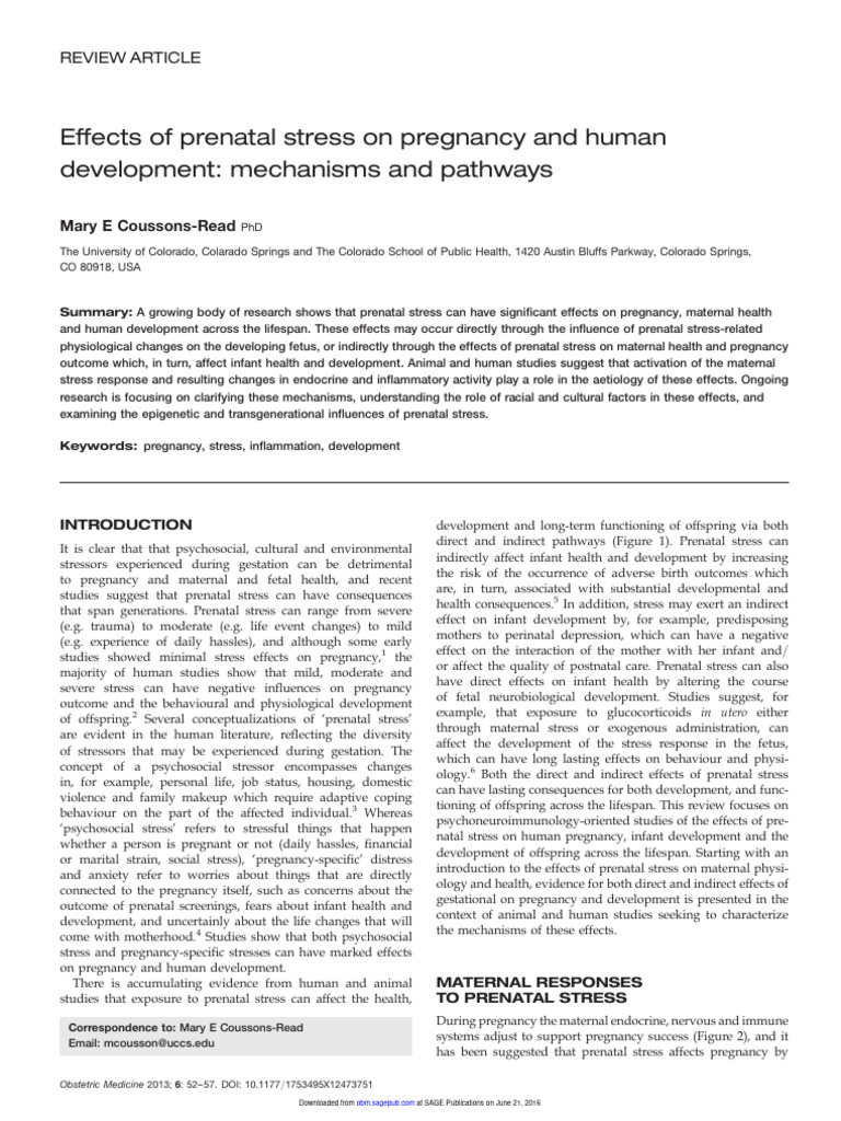 Prenatal Stress Effects on Pregnancy & Development | PDF | Hypothalamic ...