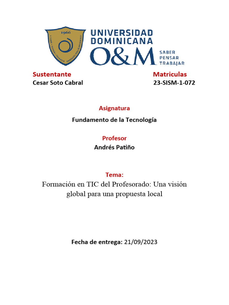 Formacion de Profesorado en La TIC | PDF | Plan de estudios | Enseñando