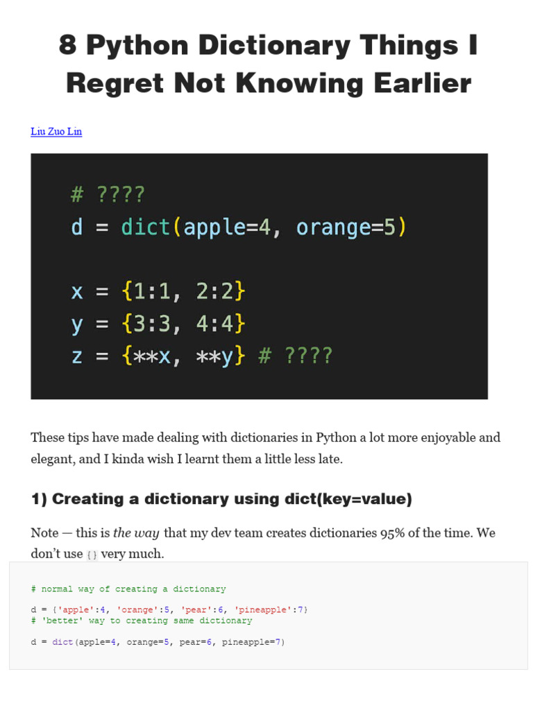 8 Python Dictionary Things I Regret Not Knowing Earlier | PDF | Object ...