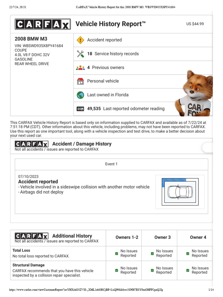 CARFAX 2008 BMW M3 | PDF | Vehicles | Used Car
