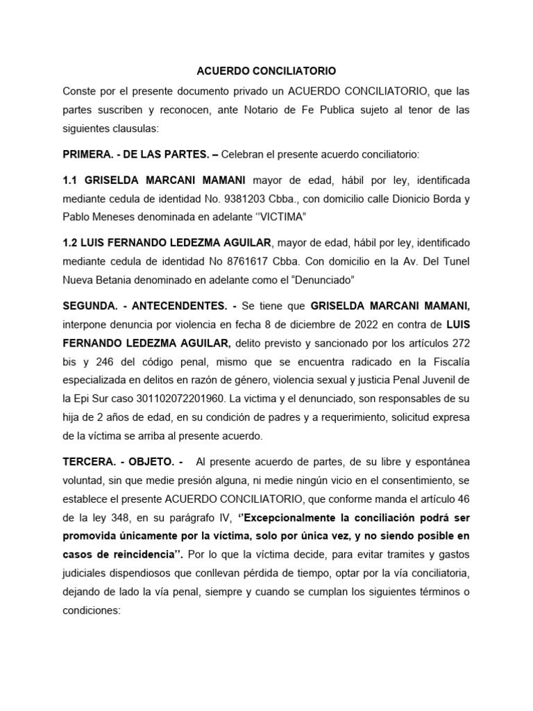 Acuerdo Conciliatorio por Violencia Familiar | PDF | Justicia | Crimen ...