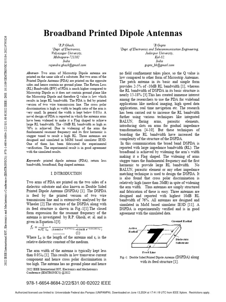 Broadband Printed Dipole Antennas | PDF | Antenna (Radio) | Radio ...