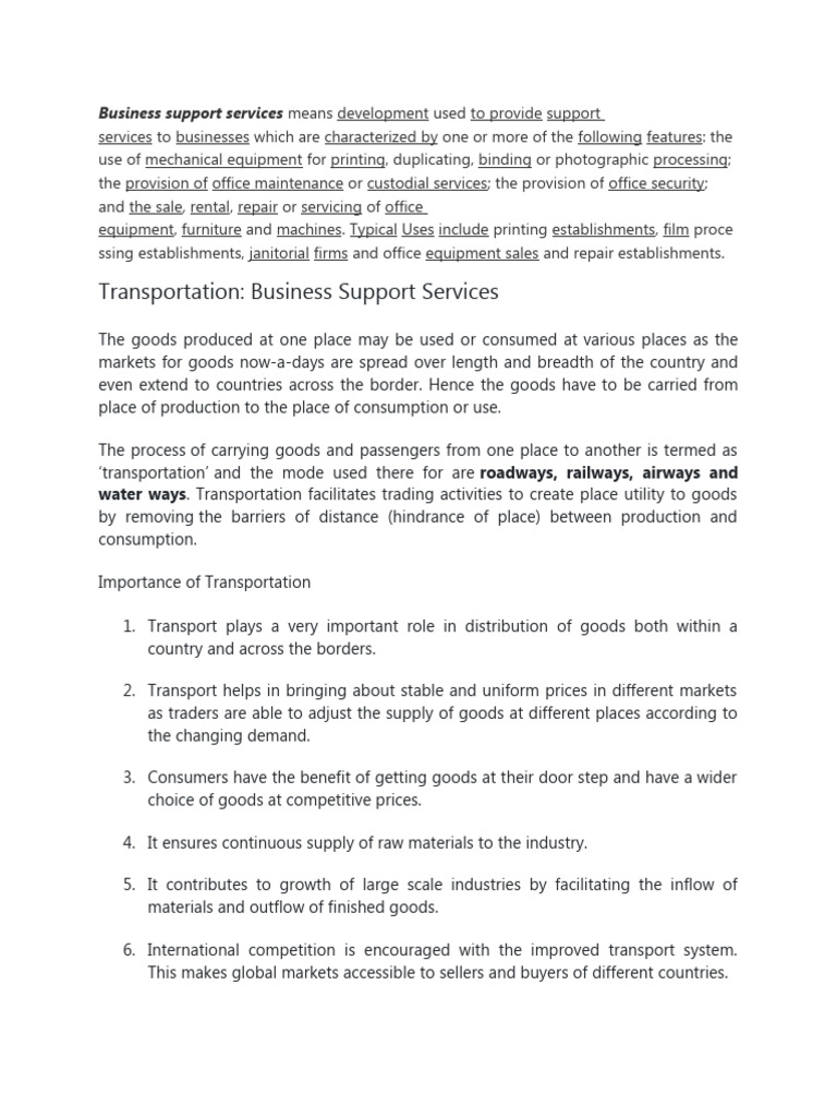 Business Support Services | PDF | Insurance | Transport