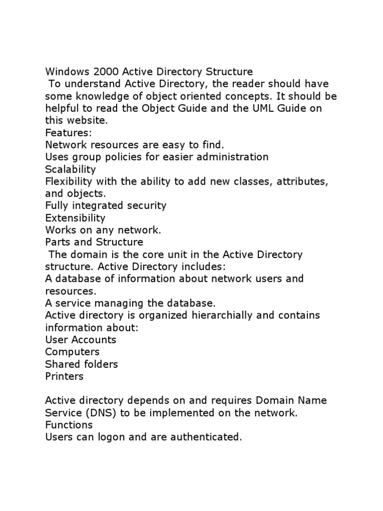 Windows 2000 Active Directory Overview | PDF | Active Directory ...
