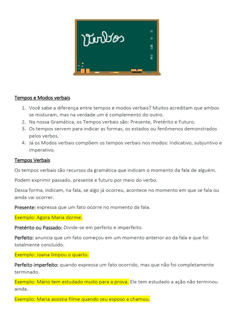 Tempos e Modos Verbais Explicados | PDF | Linguística | Relações sintáticas