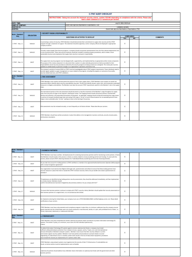 CTPAT Compliance Audit Checklist | PDF | Computer Security | Security
