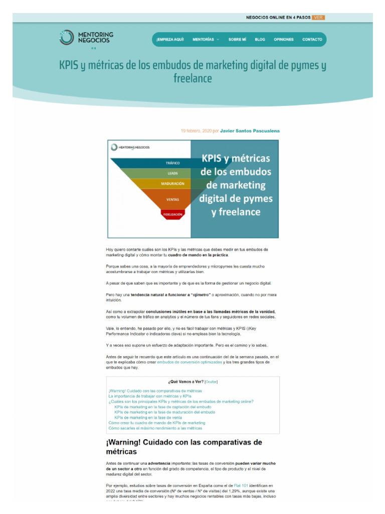 KPIs y Metricas de Los Embudos MArketig Digital | PDF