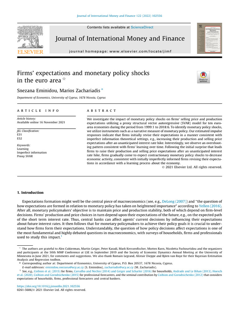 Firms' Expectations and Monetary Policy Shocks in The Euro Area | PDF ...