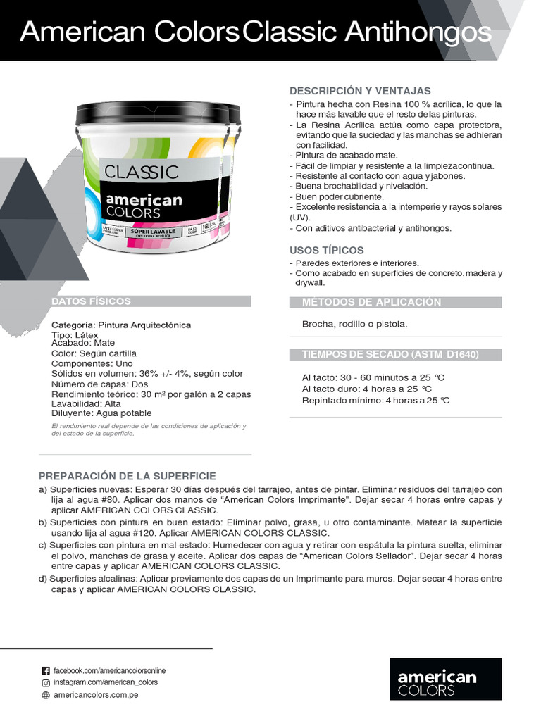 HT - American - Colors - CLASSIC GL ANTIHONGO | PDF | Pintar | Agua
