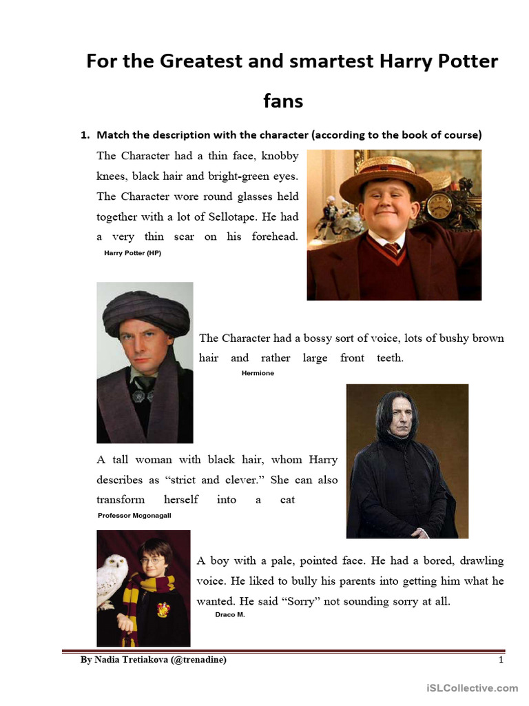 Harry Potter Character Quiz & Trivia | PDF | Fantasy Worlds ...