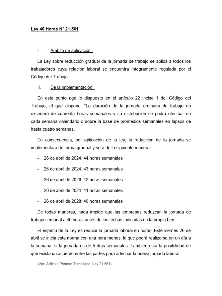 Analisis Ley 40 Horas | PDF | Tiempo de trabajo | Derecho laboral