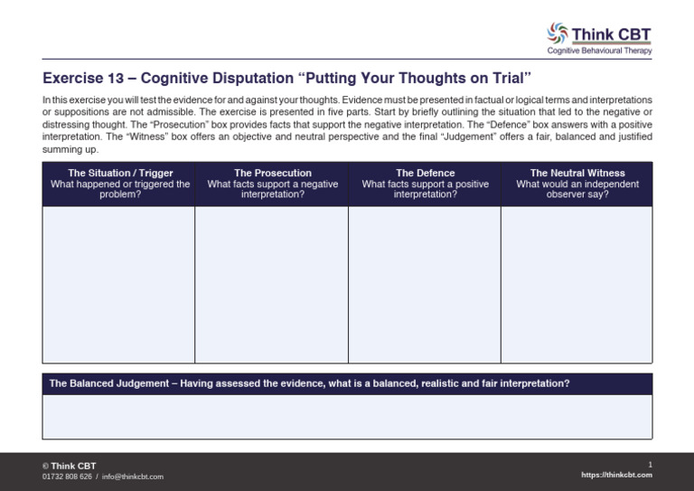 Think cbt exercise 13 cognitive disputation v10 pdf