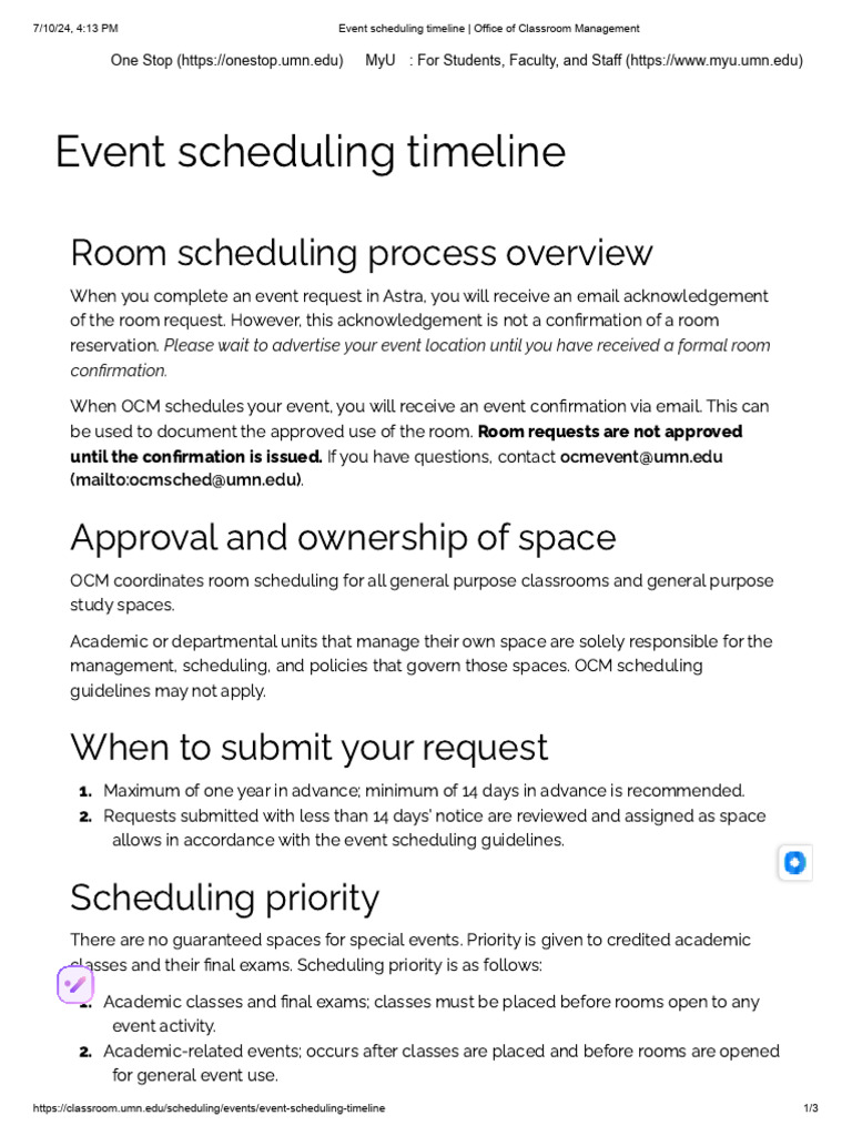 Event Scheduling Timeline - Office of Classroom Management | PDF ...