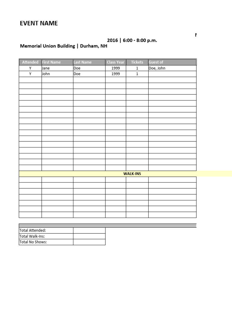 Registration Checkin Template PDF