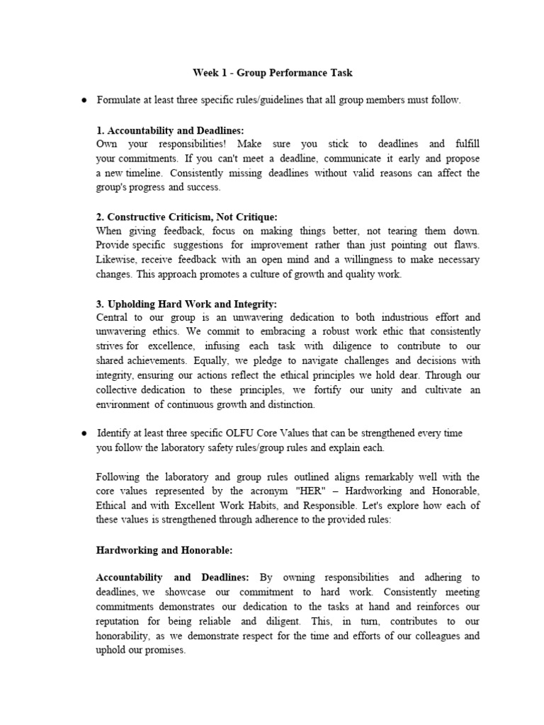 GZOO111 - Week 1 - Group Performance Task | PDF | Integrity | Cognition