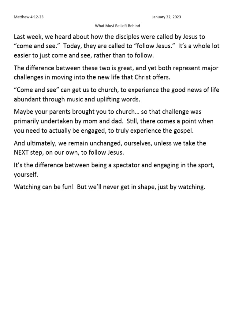 01-22-23 Sermon Notes (Mat4-Calling - Disciples) | PDF | Jesus ...