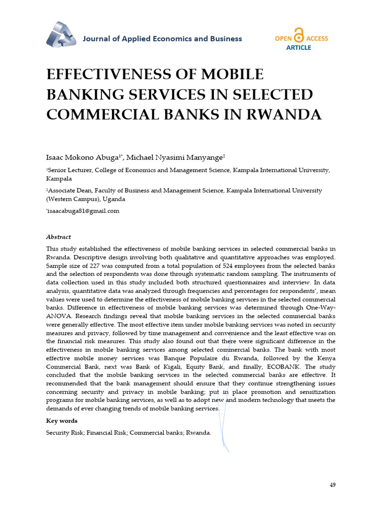 Effectiveness of Mobile Banking in Rwanda | PDF | Banks | Service ...