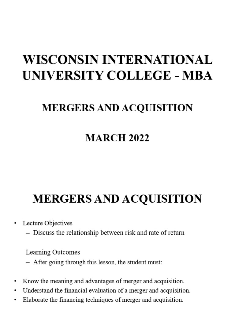 Chapter Nine - Mergers and Acquisition | PDF | Mergers And Acquisitions ...