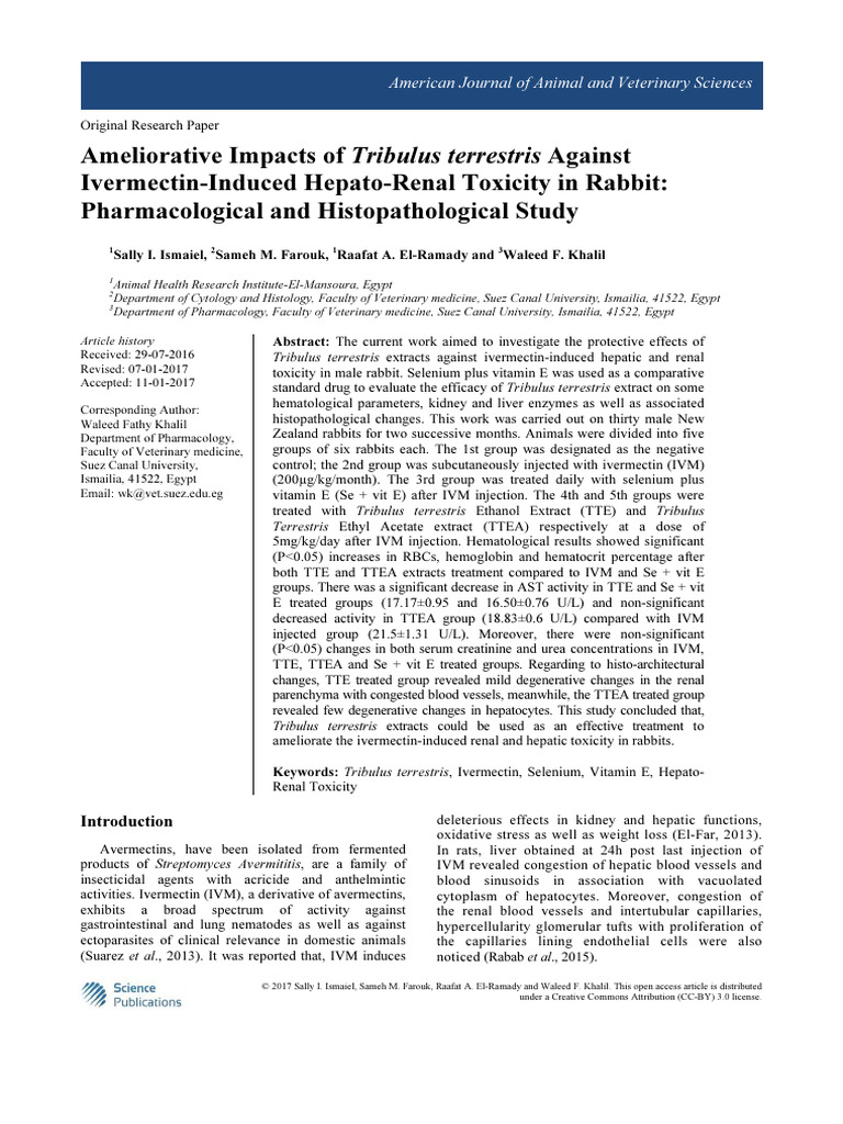 Ivermectin Induced Hepato Renal Toxicity in Rabbit | PDF | Pharmacology ...