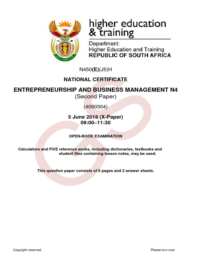 N4 Entrepreneurship and Business Management Paper 2 June 2018 | PDF ...