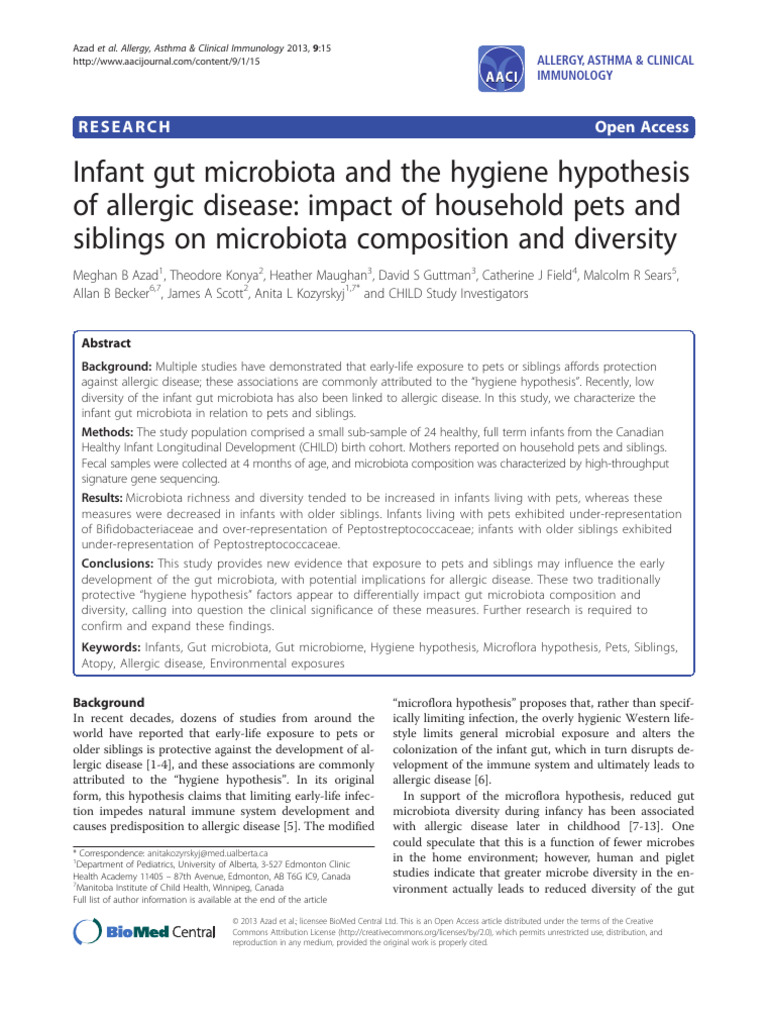 Infant Gut Microbiota and The Hygiene Hypothesis | PDF | Microbiota ...