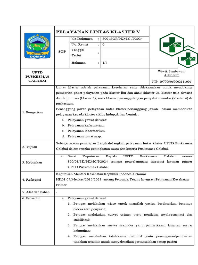 SOP Pelayanan Lintas Klaster V | PDF