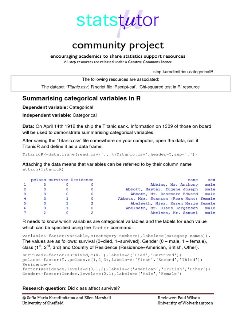 Titanic Survival Analysis in R | PDF | Categorical Variable | Data
