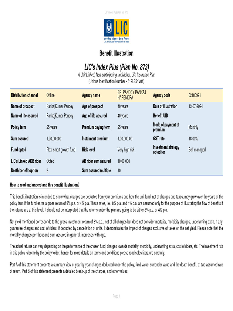 LIC Index Plus Plan 873 Overview | PDF | Insurance | Business Law