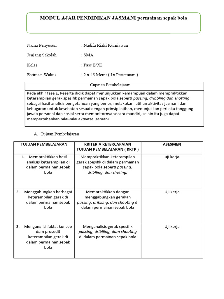 Keterampilan Dasar Sepak Bola di SMA | PDF