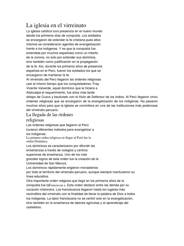 La Iglesia en El Virreinato PDF Perú