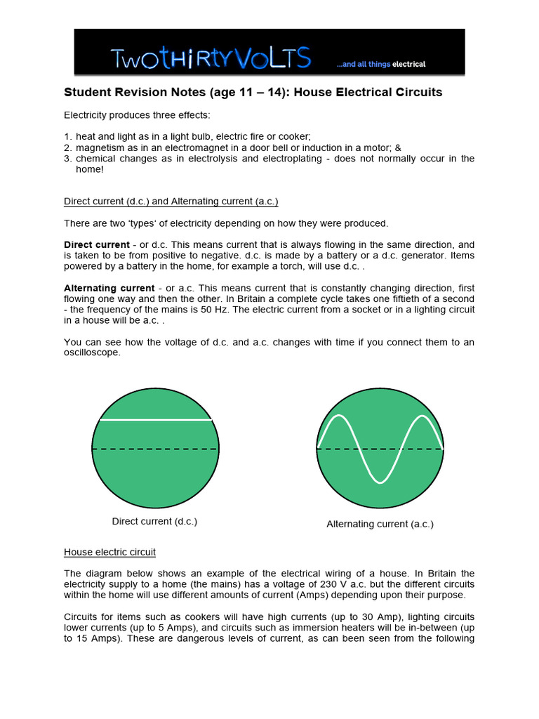 House_Electrical_Circuits_11_14_Student_Revision_Notes | Download Free ...