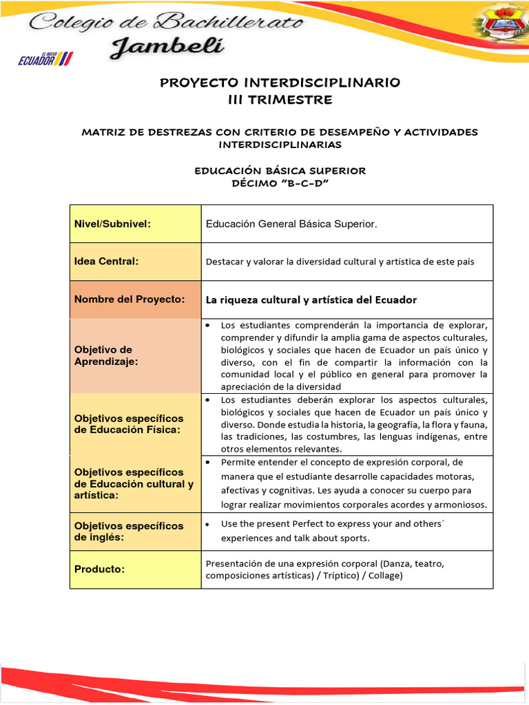 PROY. INTERD. III TRIMESTRE 10mo Edith-1 | PDF | Bailes | Las artes ...