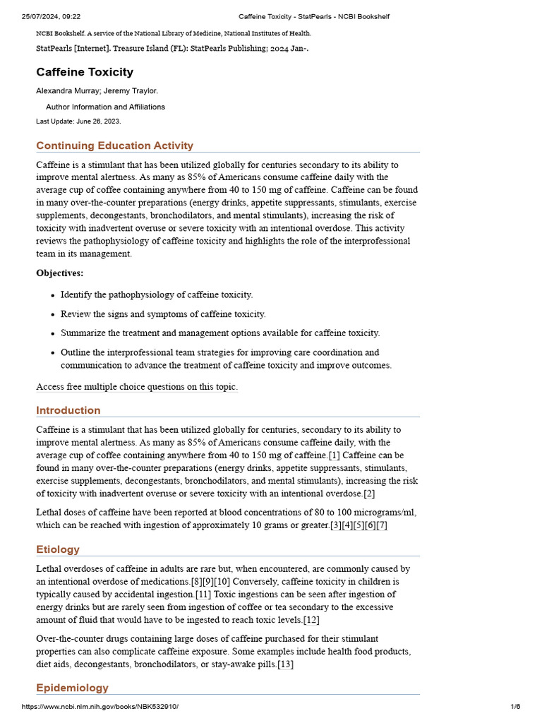 Caffeine Toxicity - StatPearls - NCBI Bookshelf | PDF | Intensive Care ...