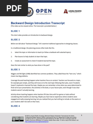 Backward Design Introduction Transcript
