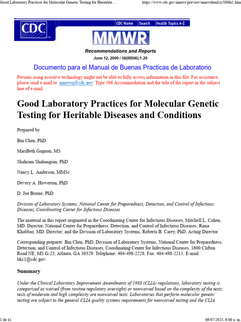 Good Laboratory Practices for Genetic Testing | PDF | Genetic Testing ...