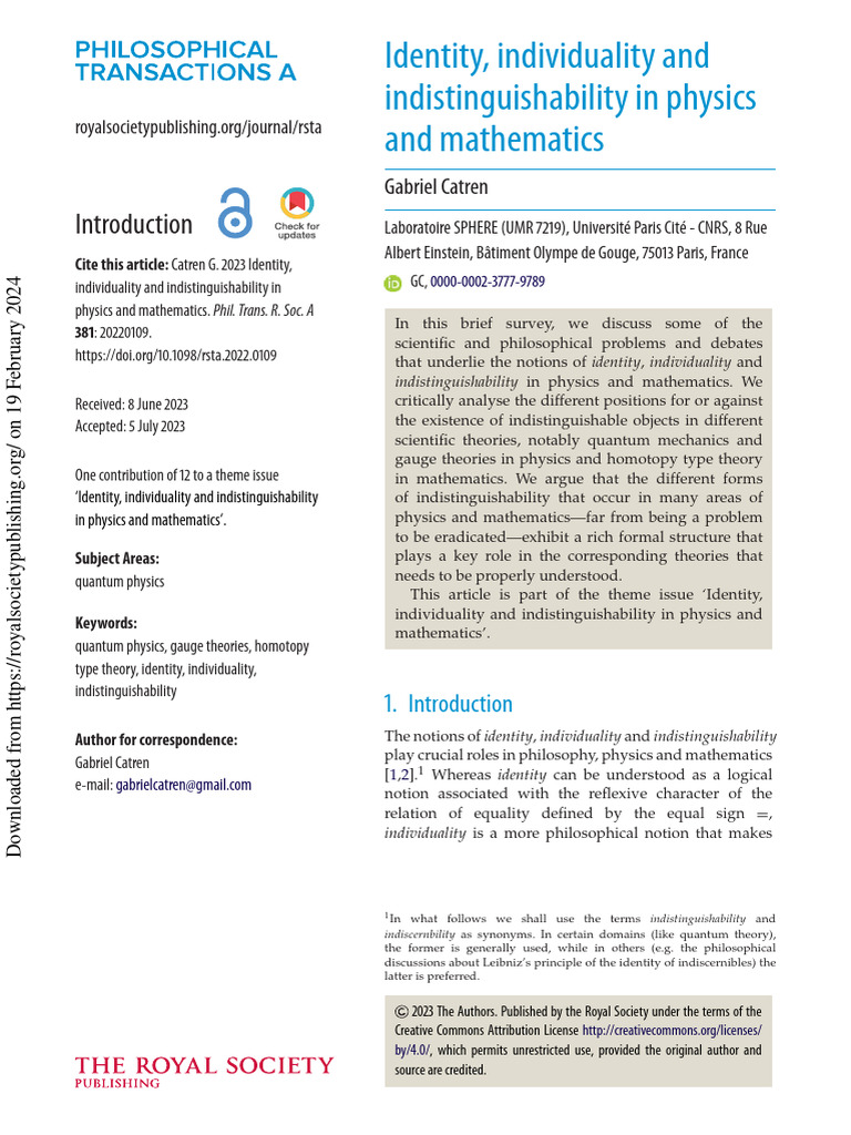Identity in Physics & Mathematics | PDF | Spin (Physics) | Boson