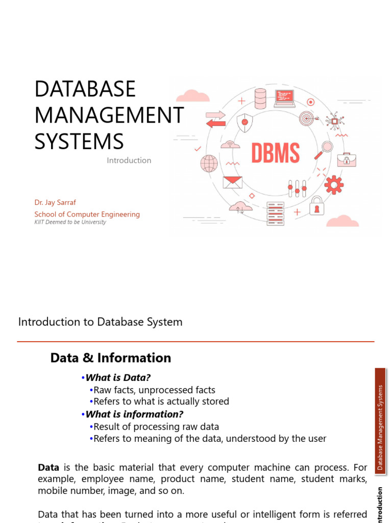 DBMS Slide 1 Introduction PPT | PDF | Databases | Data