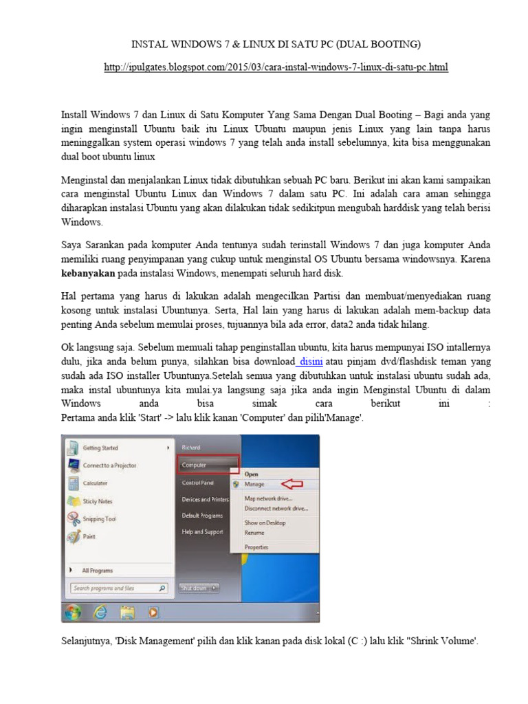 Cara Instal Windows Dan Linux 1PC | PDF | Komputer