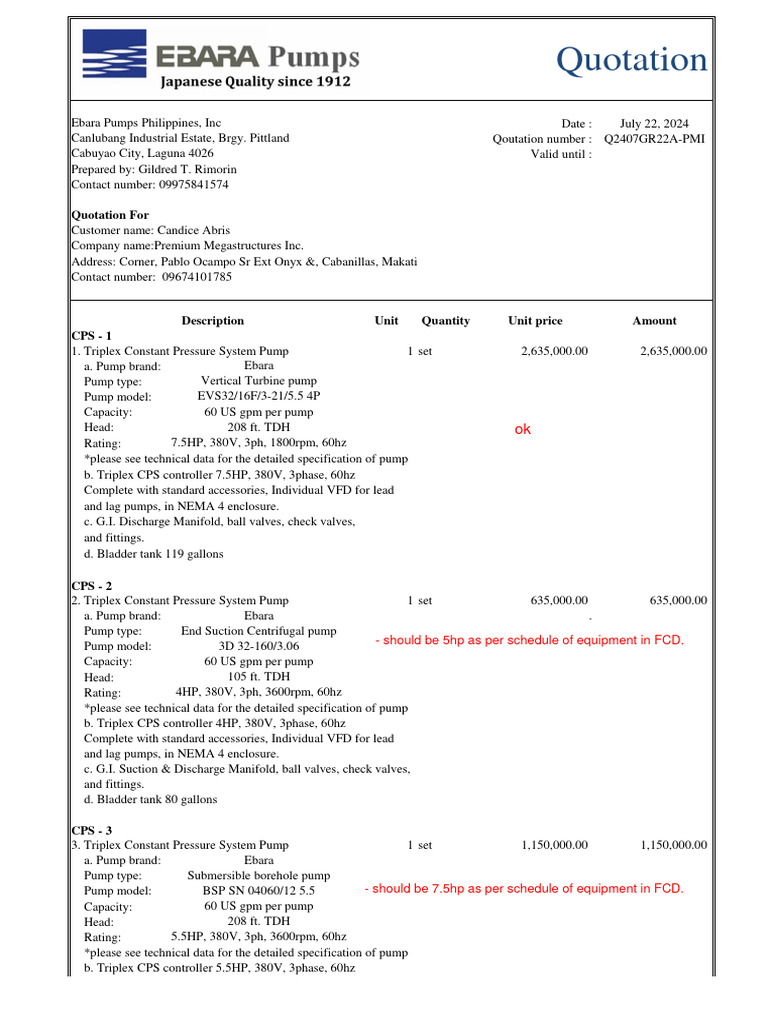 Premium Megastructures Pump Quotation | PDF | Pump | Receipt