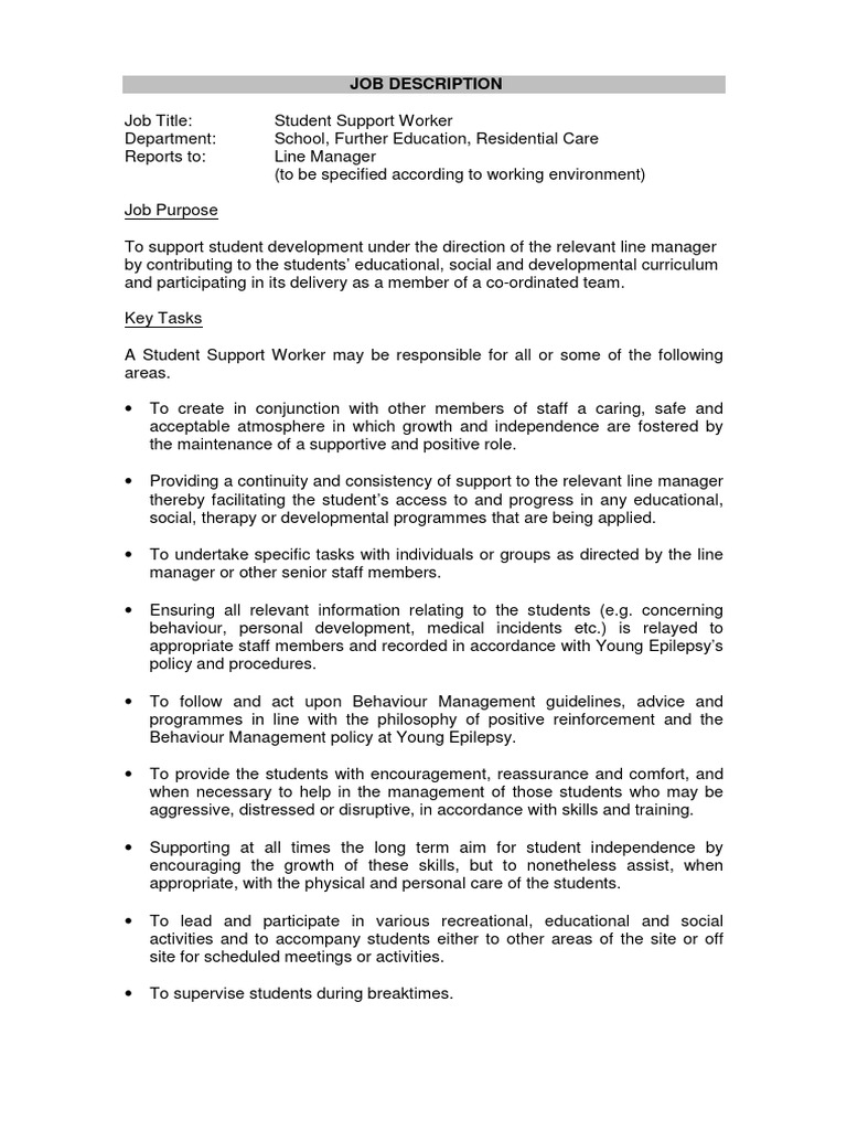 Student Support Worker January 2009 | PDF | Occupational Safety And ...