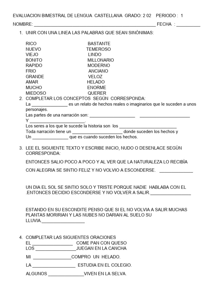 Evaluación Bimestral Lengua 2° Grado | PDF | Estudios de idiomas ...