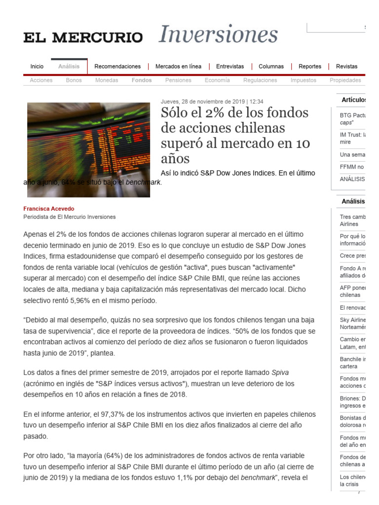 El Mercurio Inversiones Solo El 2 de Los Fondos de Acciones Chilenas ...
